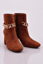 Tan Suede Women's Heeled Boots - Chain Accessory 215162821 - 2