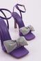 2029 Women's Silver Stone Bow, Ankle Belt Fastening Heeled Sandals - 4