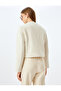 Collarless Crop Plush Blazer Jacket with Flap Pocket Detail - 4