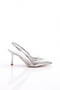 Women's Back Tie Heeled Shoes Silver Crocodile 81273564
