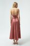 Women's Salmon Flounce Slit Satin Midi Length Evening Dress & Graduation Dress - 5