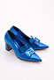 Women's Ribbon Patterned Heeled Shoes Blue Metallic 261035910 - 2