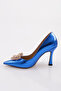Women's Ribbon Emblem Heeled Shoes Cobalt Blue Metallic 101613236 - 3