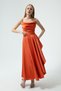 Women's Orange Flounce Slit Satin Midi Length Evening Dress & Graduation Dress - 2