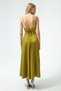 Women's Oil Green Flounce Slit Satin Midi Length Evening & Graduation Dress - 5