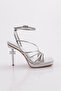 Women's Flat Toe Ankle Strap Heeled Shoes Silver Snake 238103481