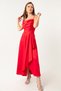 Women's Red Flounce Slit Satin Midi Length Evening Dress & Graduation Dress - 2