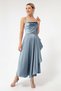 Women's Baby Blue Flounce Slit Satin Midi Length Evening Dress & Graduation Dress - 3