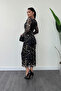 Tulle Fabric Drawstring Detailed Pencil Dress - Anthracite - 5
