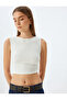 Textured Slim Fit Round Neck Back Detail Sleeveless Crop Top