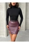 Women's Black Stand Collar Long Sleeve Blouse - 2