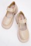Women's velcro daily shoes beige patent leather - 5