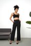 Women's High Waist Pencil Loose Wide Leg Pocket Fabric Trousers - Black