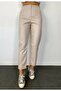 Women's High Waist Slim Fit Classic Leather Trousers Ecru - 3