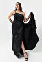 Women's Black One-Shoulder Plus Size Satin Evening Dress & Graduation Dress - 2
