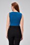 Petrol Blue Lined Zero Sleeve Square Collar Low-Cut Snap Bodysuit - 7