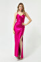 Women's Fuchsia Backless Slit Long Evening Dress - 4