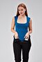 Petrol Blue Lined Zero Sleeve Square Collar Low-Cut Snap Bodysuit