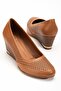 Women's Genuine Leather Honeycomb Printed Wedge Heeled Shoes Brown - 3
