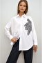 Women's White Floral Embroidered Oversize Woven Shirt Prm1201 - 2