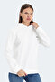 Kathy in Women's Hooded White Sweatshirt - 5