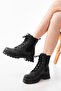 2051-298 Black Luna Flat Heeled Lace up Elastic Daily Women's Boots - 2