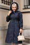Women's Waterproof Coat with Ribbed Sleeves and Fur Inside and Removable Hood - 8
