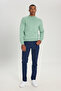 Men's Water Green Cotton Standard Fit Regular Cut Half Turtleneck Knitwear Sweater - 2