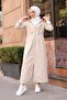 Hooded Full-Length Long Trench Coat with Ankle and Inner Stripes - 2