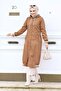 Hijab Elena Trench Coat Cap with Ribbed Sleeves and Buttons on the Front - 5