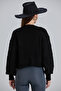 Women's Balloon Sleeve Knitted Patterned Crop Knitwear Black Cardigan - 7