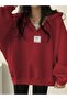 Unisex V-Yaka Kapüşonlu Basic Oversize Swetshirt - 4