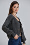Women's Balloon Sleeve Knitted Patterned Crop Knitwear Anthracite Cardigan - 3