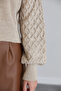 Women's Balloon Sleeve Knitted Patterned Crop Knitwear Stone Cardigan - 5