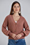 Women's Balloon Sleeve Knitted Patterned Crop Knitwear Cinnamon Cardigan