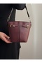 Women's Claret Red Bucket Model Adjustable 2 Straps Hand and Shoulder Bag - 3