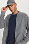 Men's Gray Melange 100% Cotton Zippered Standard Fit Regular Cut College Collar Sweatshirt with Pockets - 5