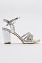 Women's Cross Piping Stone Heeled Sandals Silver Mirror - 2
