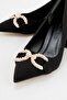 Pearl Buckle Women's Heeled Shoes Black Zr - 3