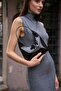 Black Patent Leather Women's Double Zipper Baguette Hand and Shoulder Bag - 3