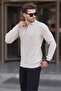 Beige Polo Neck Zippered Long Sleeve Men's Sweater 7240 - 5