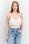 Women V-Neck Sleeveless Textured Crop Tank Top, White