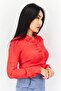Women Spread Collar Long Sleeve Plain Top, Red - 4