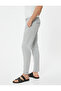 Fabric Trousers Slim Fit Elastic Waist Buttoned Pocket Detailed Layered Leg - 3