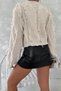 Women's Beige Standard Size Ripped Detailed Tasseled Knitwear Sweater - 4