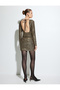 Sequined Boat Neck Long Sleeve Mini Back Detailed Evening Dress - 4