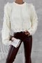 Women's White Standard Size Ripped Detailed Tasseled Knitwear Sweater - 6