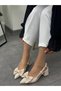 Beige Satin (Fairy) Bow Detail Women's Heeled Shoes - 3