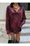Women's Burgundy Flush Satin Leopard Patterned Shirt 28089 - 5