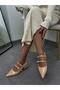 Beige Patent Leather (Viola) Buckle Detail Women's Ballerinas - 5